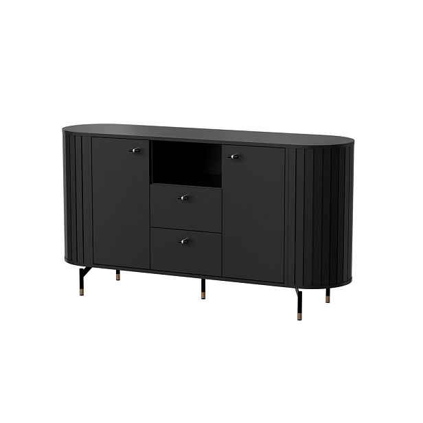 MASSENO KOMODA THIRA, 150,1/81/40 cm s 2 zásuvkami a 2 dvířky, černá