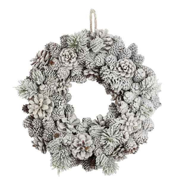 Věnec Fleur s borovými šiškami a sněhem v přírodní hnědé – Ø 33 cm Chic Antique