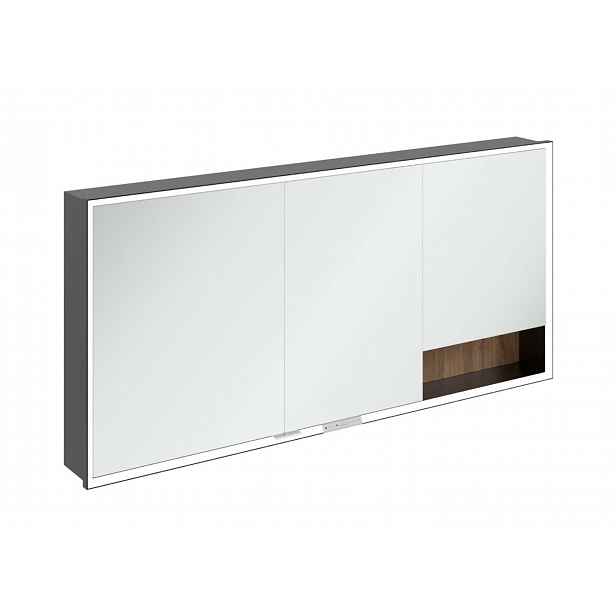 Villeroy & Boch My View+ - Zrcadlová skříňka s LED osvětlením 160x75x17 cm, 3 dvířka, Kansas Oak/matná černá B48216RH