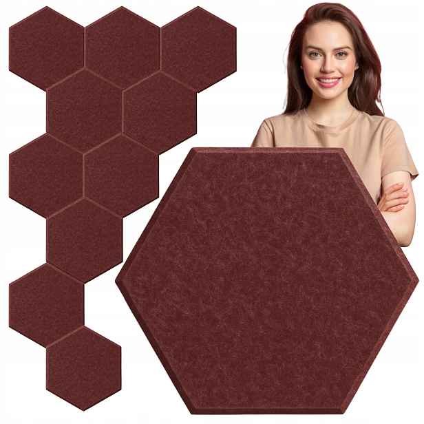 3D filcový nástěnný panel Hexagon 10 ks samolepicí akustická opěrka hlavy
