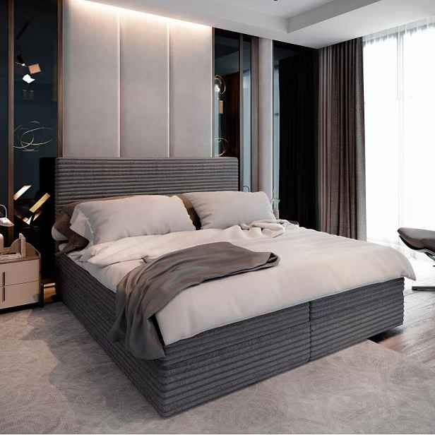 Čalouněná postel boxspring ISPIRA 140x200 cm šedá Matrace: Matrace Bonell pružinová
