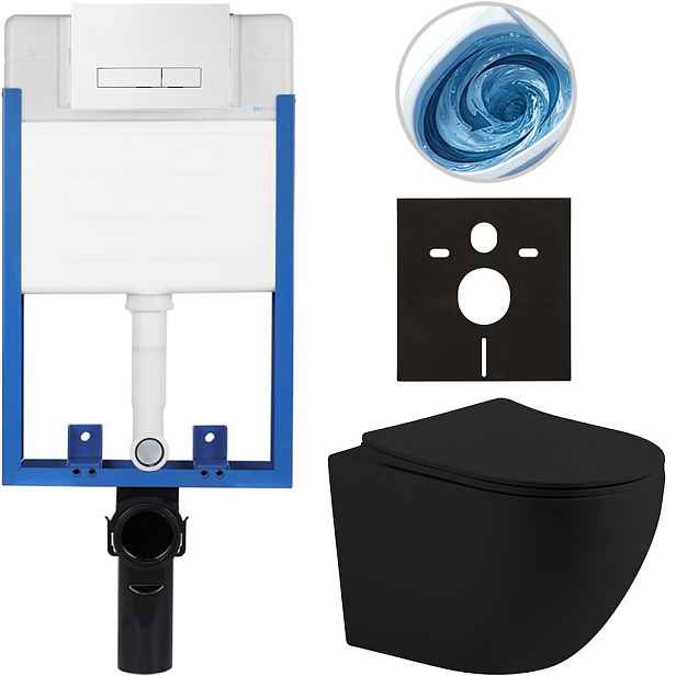 Kompletní WC set Profi/Cesso - černá matná - WC tlačítko Slim/Bílá - pro zazdění - 49x36 cm - 8050BD108