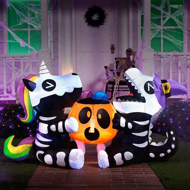 Náhrobní Kámen Jednorožec Nafukovací A Dinosaurus Halloweenský Dekor