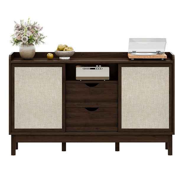 Redom SIDEBOARD 150/39,5/80 cm s posuvnými dveřmi a dvěma zásuvkami, úložný prostor s nastavitelnými policemi, Přírodní