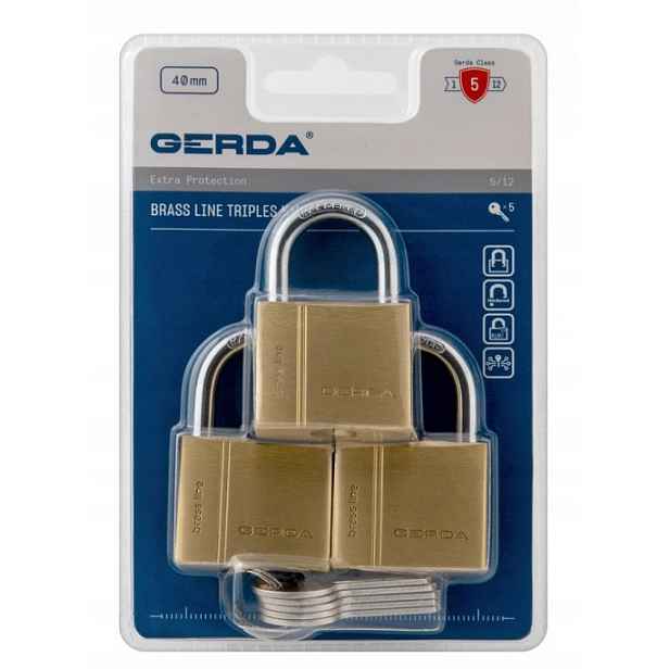 Sada 3-TRIPLES Mosazných Visacích Zámků Brass Line Kmz S40, Blis