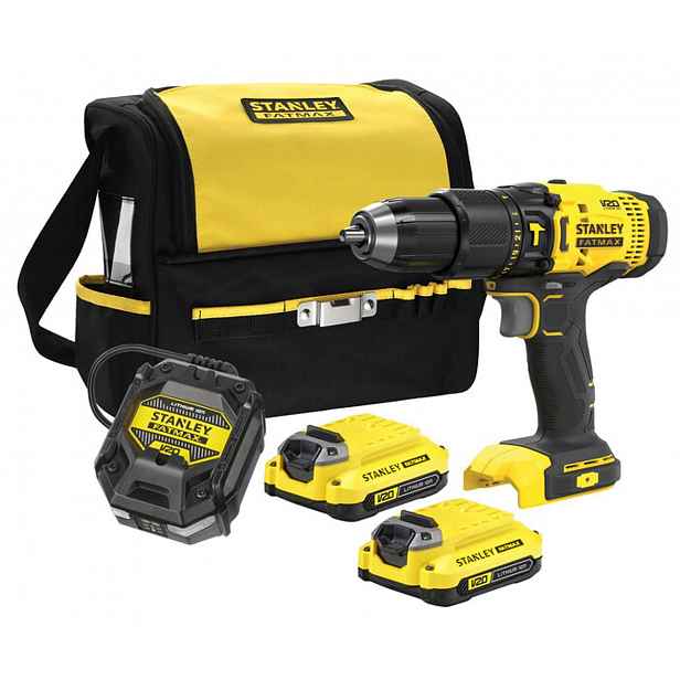 Stanley - 18V AKU vrtačka s příklepem, 2x aku 1,5 Ah Li-Ion, nabíječka SFMCD711C2S-QW