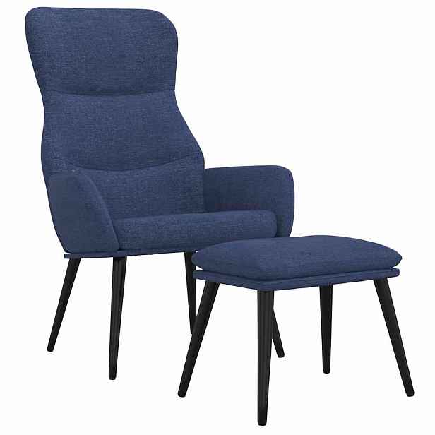vidaXL Relaxační křeslo se stoličkou modré textil