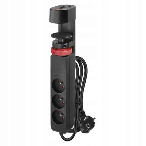 Emos prodlužovací kabel 1,5m, 3 zásuvky, vypínač, uchycení na stůl, Usb, če