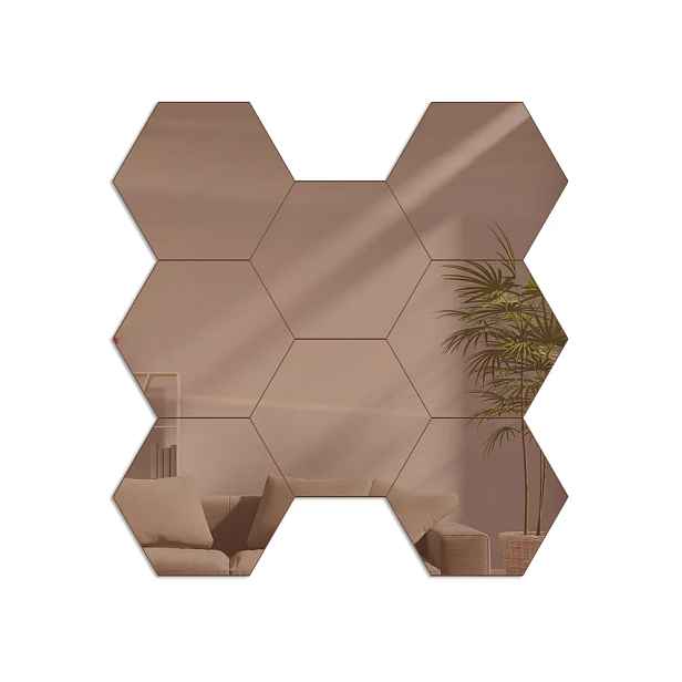 ModernClock Nástěnné samolepící zrcadlo Hexagon hnědé