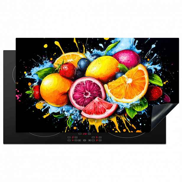 MuchoWow KRYT NA INDUKČNÍ DESKU Ovoce - graffiti - barevné - pomeranč - jahoda - abstraktní 90x52 cm