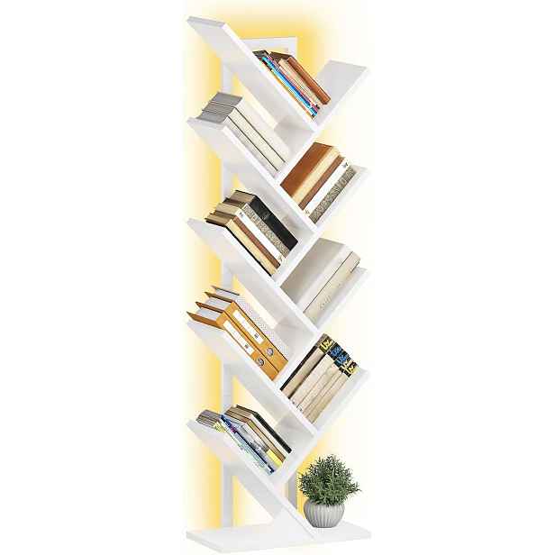 Stromová knihovna s LED osvětlením Vasagle Mergo 116 cm bílá