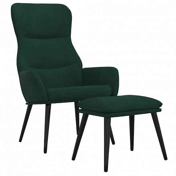vidaXL Relaxační křeslo se stoličkou tmavě zelené textil