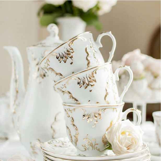 Ćmielów Rococo Anna Servis na kávu 15 el./6os. Zlacený Dárek Porcelán