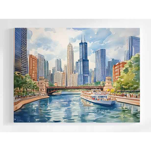 Plakát Město Řeka Chicago Mrakodrapy Willis Tower 100x75