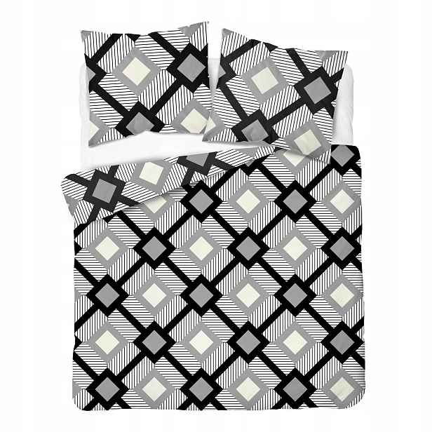 Povlečení 160x200 bílá černá šedá s geometrickými kosočtverci Home Satin
