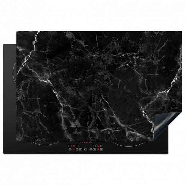 MuchoWow KRYT NA INDUKČNÍ DESKU Mramor - Černá - Bílá - Textura - Mramorový vzhled 77x51 cm