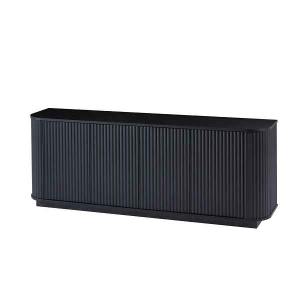 Redom SIDEBOARD 162,5/38/61 cm s vlnkovaným čelním panelem, 4 dvířky a velkým úložným prostorem, Černá