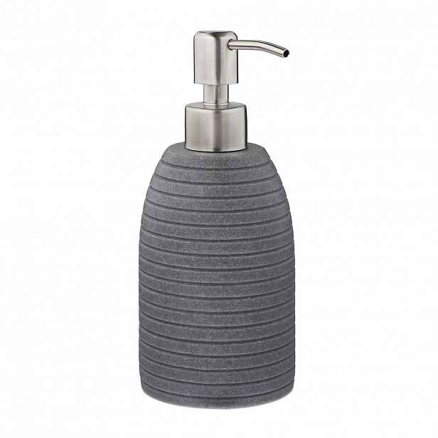 Relaxdays DÁVKOVAČ na mýdlo Šedý polyresin vroubkovaný nerezová pumpička 300 ml