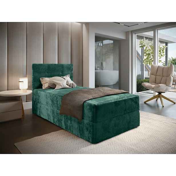 Čalouněná postel boxspring GLORIEN VELVET 90x200 cm tmavě zelená Matrace: Matrace Bonell pružinová