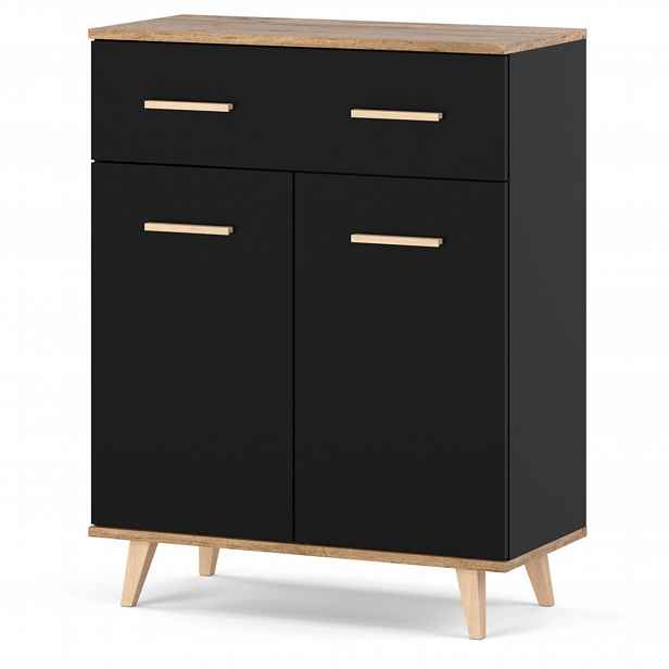 Komoda S Zásuvkou Do Obývacího Pokoje 73 CM, Černý Dub Wotan, Moderní Loftová Skříňka