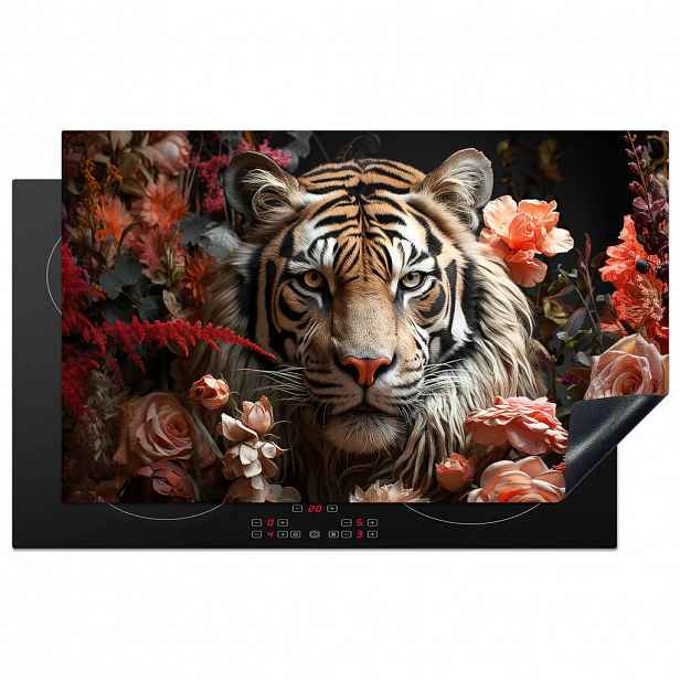 MuchoWow KRYT NA INDUKČNÍ DESKU Tygr - Zvíře - Příroda - Květiny - Botanické motivy 83x51 cm