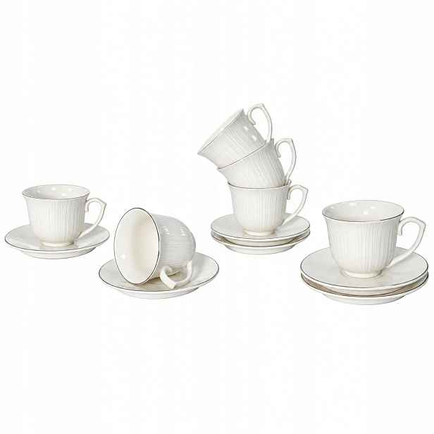 Sada 6 x šálek 250 ml porcelánová Livello s podšálkem, stříbrný proužek