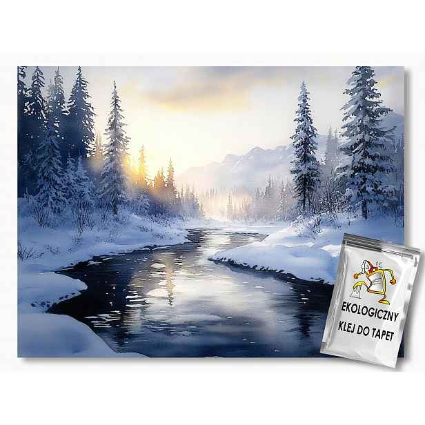 Fototapeta Flizelina Krajina Les Řeka Zima Mráz Led Slunce 368x254 130g