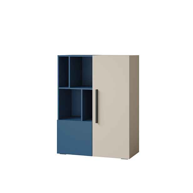 Komoda se skříňkou a otevřeným regálem 90/117 cm (Lorin 6 kašmír/modrá)