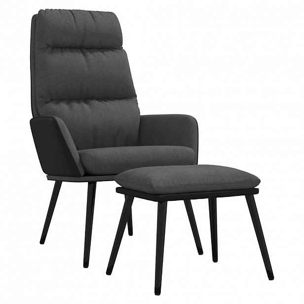 vidaXL Relaxační křeslo se stoličkou tmavě šedé textil a umělá kůže