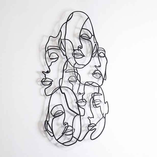 Wallity Nástěnná kovová dekorace Faces Line Art černá