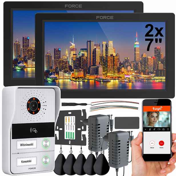 Dvourodinný Videodomofon Force Zen Twen 2xMONITOR 7" Černý WiFi Tuya
