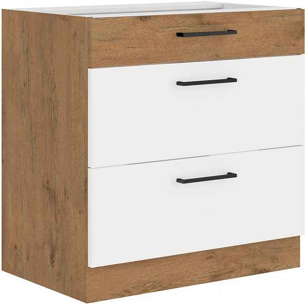 Dolní kuchyňská skříňka Vigo 80D3S, dub lancelot/bílý lesk, šířka 80 cm