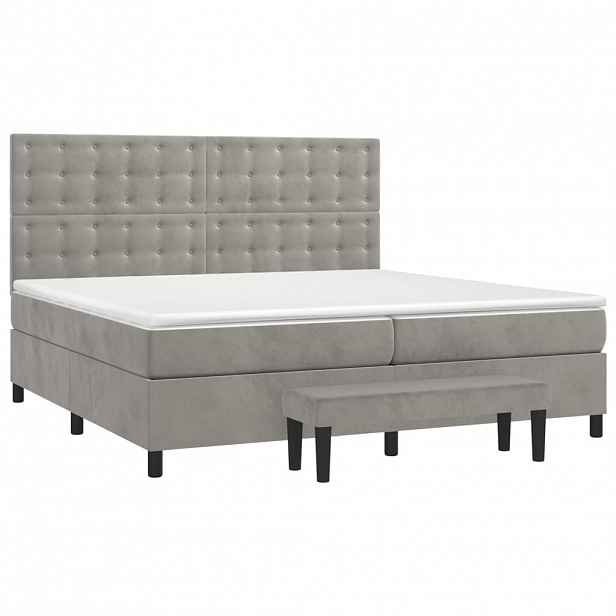 vidaXL Box spring postel s matrací světle šedá 200x200 cm samet