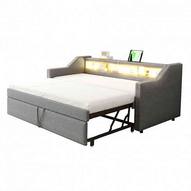FLIEKS ČALOUNĚNÁ POSTEL 90/180x190cm LED USB Úložná Šedá