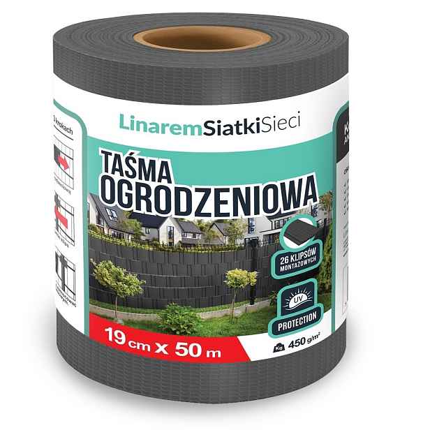 Stínící Panelové Pásy 19 Cm x 50 m Ochranná Podložka Na Ploty Grafitová Klipsy