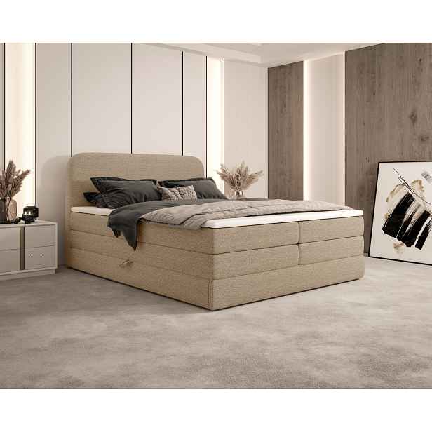 Boxspringová postel 140x200 VADLORA - béžová + topper ZDARMA