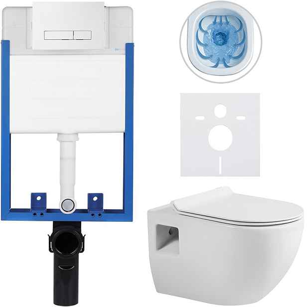 Kompletní WC set Profi/Dure - bílá lesklá - WC tlačítko Slim/Bílá - pro zazdění - 51x35 cm