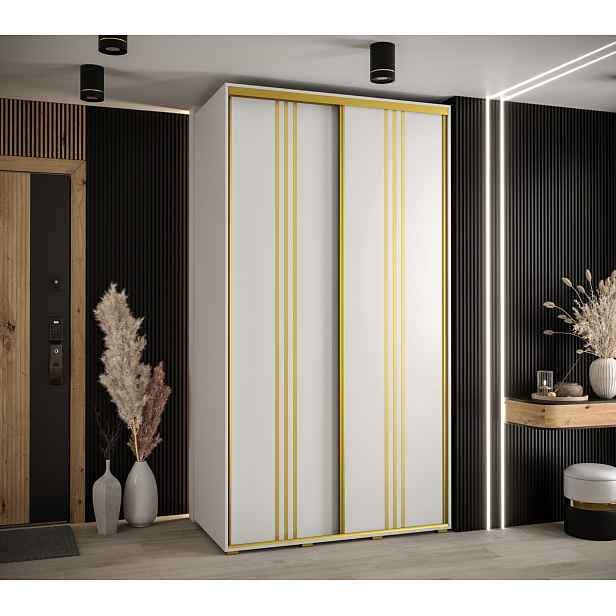 Šatní skříň YVONA 6 - 140/60 cm, bílá / zlatá