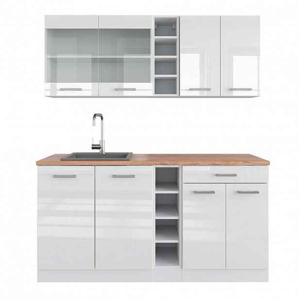 Vicco JEDNOTKOVÁ KUCHYNĚ R-Line Bílá vysoký lesk/bílá 160 cm , PD Dub