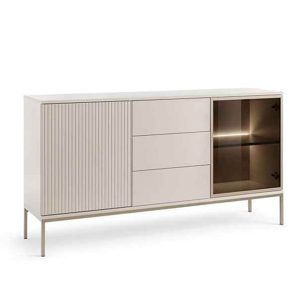 MASSENO KOMODA SENTIERO, 154/83/39 cm s LED osvětlením a 3 zásuvkami a 2 dvířky, kašmírová