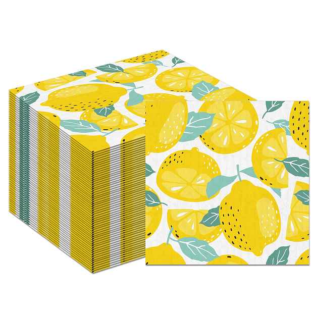 TEMU Ubrousky na párty s citronovou tematikou vhodné pro narozeniny, citronové dekorace a citrusové párty - Balení 20 listů s plátkem citronu,