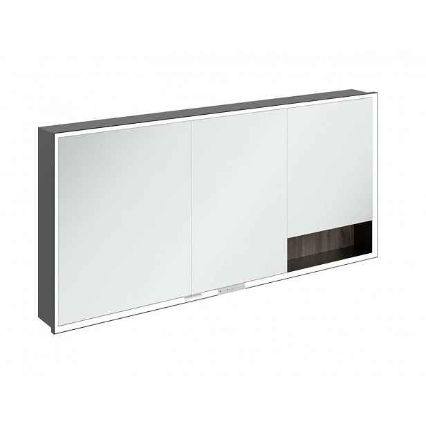 Villeroy & Boch My View+ - Zrcadlová skříňka s LED osvětlením 160x75x17 cm, 3 dvířka, Stone Oak/matná černá B48216RK