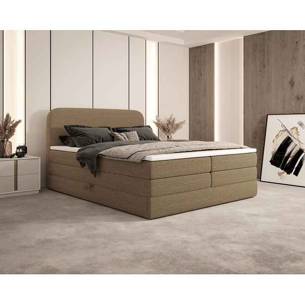 Boxspringová postel 140x200 VADLORA - hnědá + topper ZDARMA