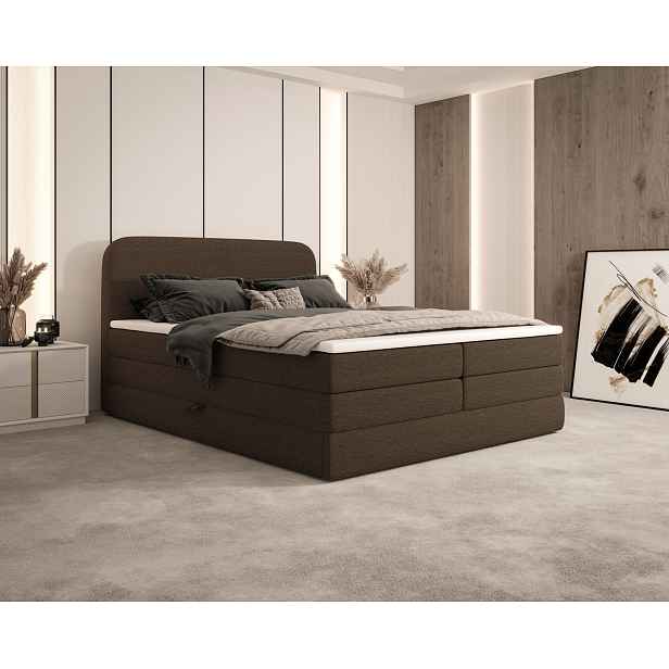 Boxspringová postel 140x200 VADLORA - tmavě hnědá + topper ZDARMA