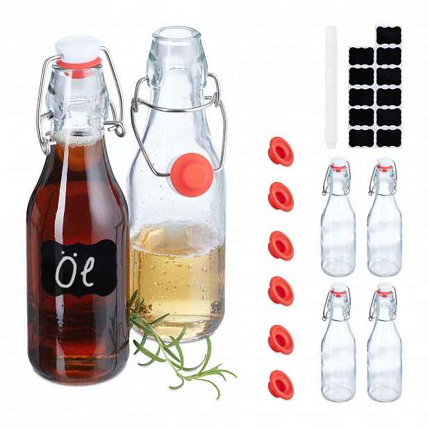 Relaxdays LÁHVE Čiré 6ks-set sklo 250 ml pákový uzávěr