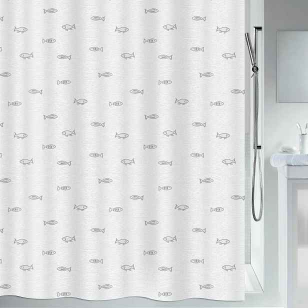 Spirella sprchový závěs Kos, motiv rybiček, šedý, 240 x 200 cm, polyester