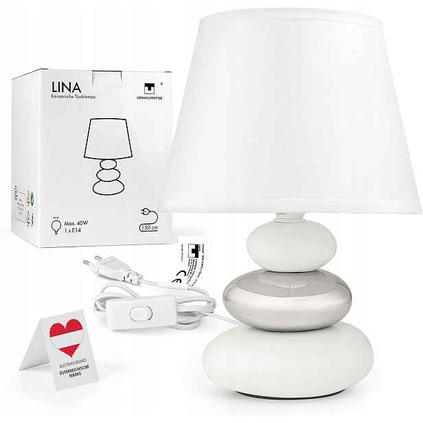 Keramická stolní lampa s látkovým stínidlem, Led, E14, 230 V