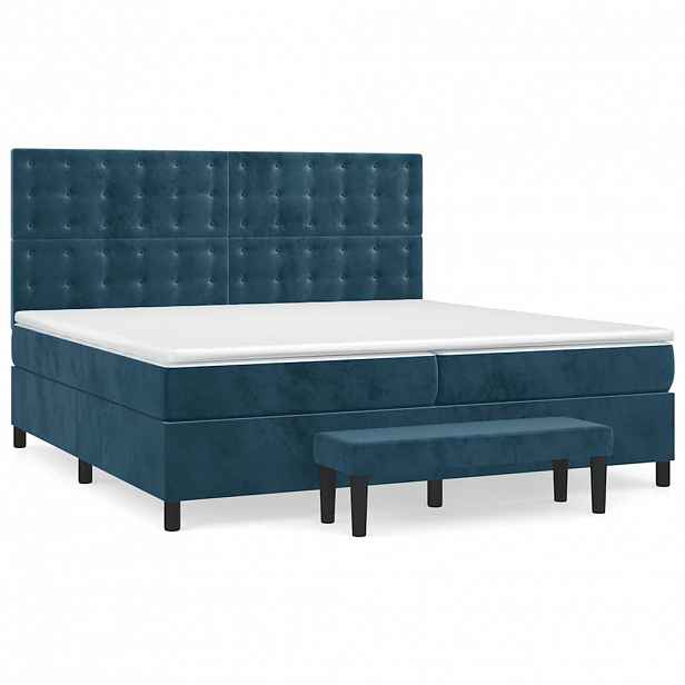 vidaXL Box spring postel s matrací tmavě modrá 200x200 cm samet