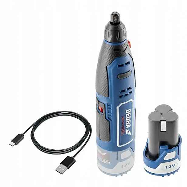 Dedra aku mini bruska 12V/2Ah, 5000-25000 ot./min., příslušenství 47ks, kab