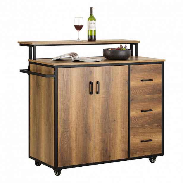 SoBuy KUCHYŇSKÝ OSTRŮVEK se 3 zásuvkami Hnědá 113x69x106cm Industriální